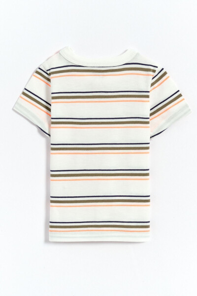 100% Cotton Striped Baby Boy T-Shirt with Snap Closure - White - 3