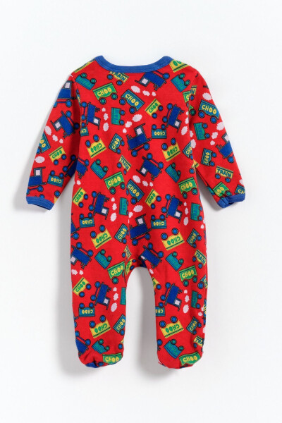 100% Cotton Train Print Footed Baby Boy Romper - Red - 6