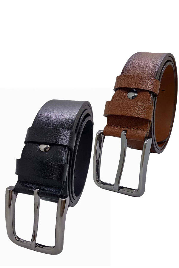 100% Genuine Leather 2-Pack Black Buckle Belt - 1