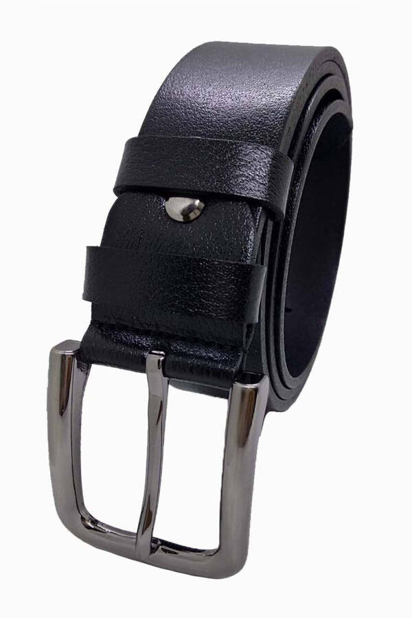 100% Genuine Leather 2-Pack Black Buckle Belt - 3