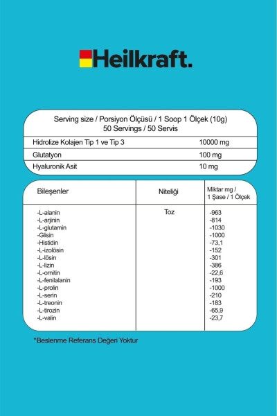 %100 Hidrolize Kolajen, Glutatyon, Hyaluronic Acid Ve 15 Amino Asit Içeren Gıda Takviyesi 50 Günlük - 3