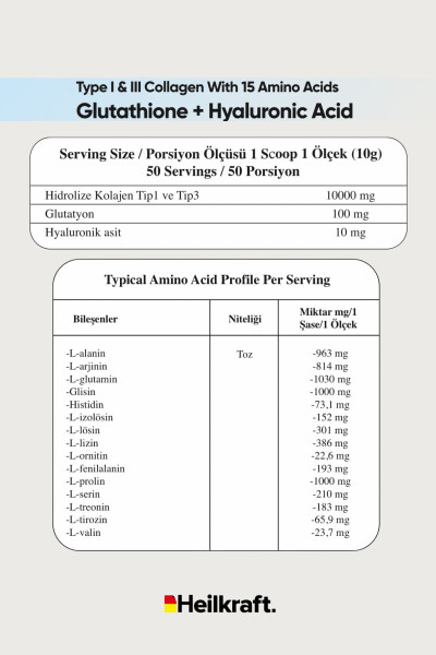 %100 Hidrolize Kolajen, Glutatyon, Hyaluronic Acid Ve 15 Amino Asit Içeren Gıda Takviyesi 50 Günlük - 3