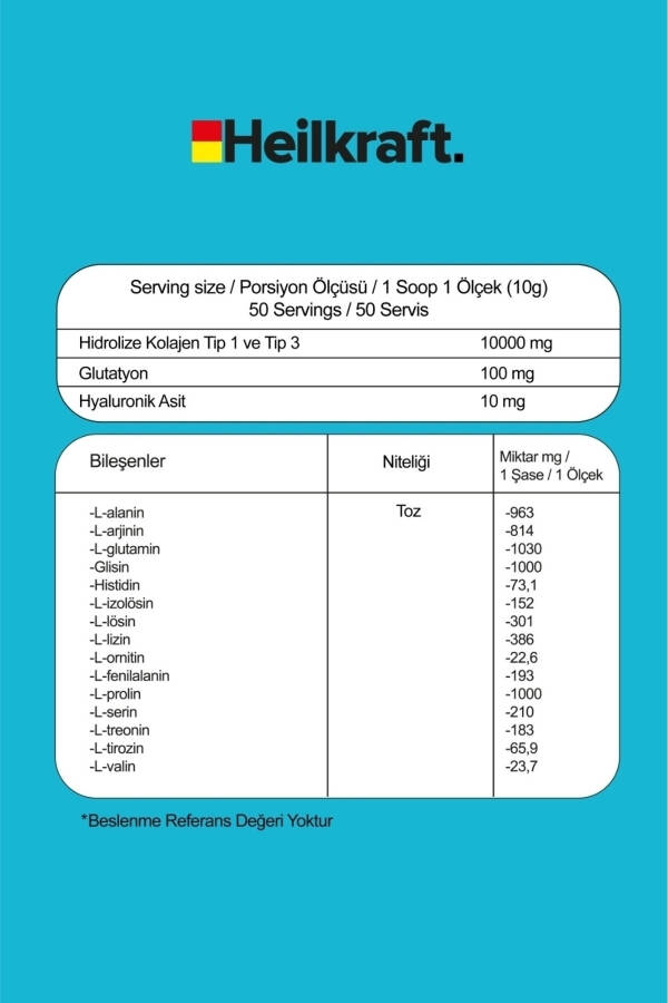 %100 Hidrolize Kolajen, Glutatyon, Hyaluronic Acid Ve 15 Amino Asit Içeren Gıda Takviyesi 50 Günlük - 11