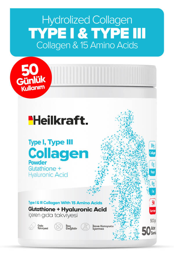 100% Hydrolyzed Collagen, Glutathione, Hyaluronic Acid and 15 Amino Acid Food Supplement 50 Days - 10