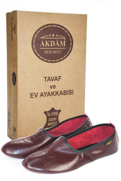 100% Leather Hajj Umrah Tawaf Slippers and Home Shoes Burgundy - 4