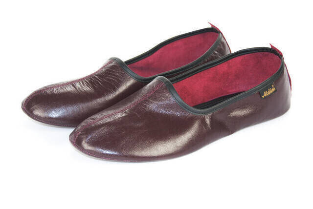 100% Leather Hajj Umrah Tawaf Slippers and Home Shoes Burgundy - 5