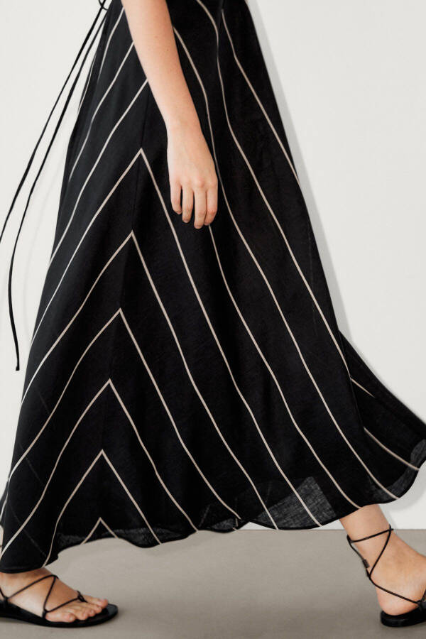 100% Linen Contrast Stripe Midi Dress - 10