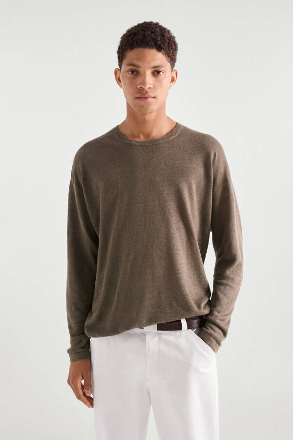 100% linen crew neck sweater - 2