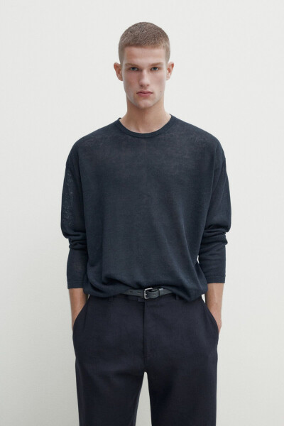 100% linen crew neck sweater - 2