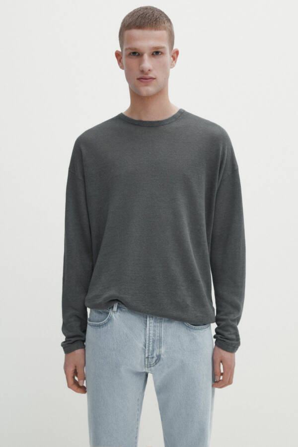 100% linen crew neck sweater - 2