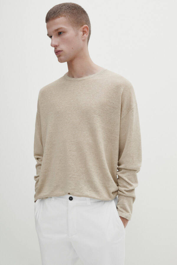 100% linen crew neck sweater - 2