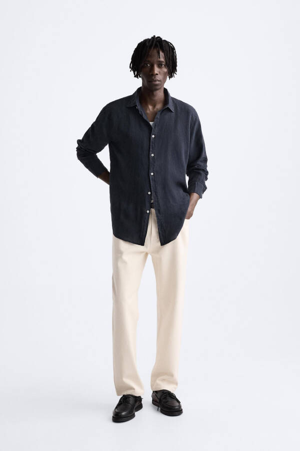 100% LINEN SHIRT-NAVY - 21