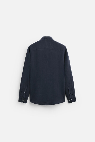 100% LINEN SHIRT-NAVY - 1