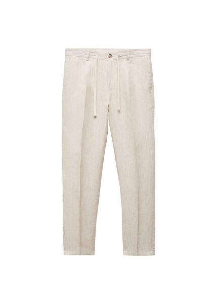 100% Linen Slim Fit Striped Trousers - 1