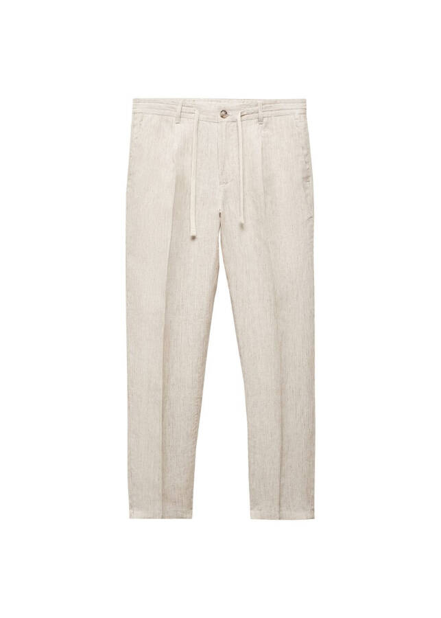 100% Linen Slim Fit Striped Trousers - 1