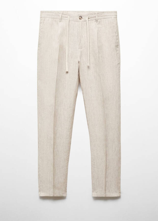 100% Linen Slim Fit Striped Trousers - 2