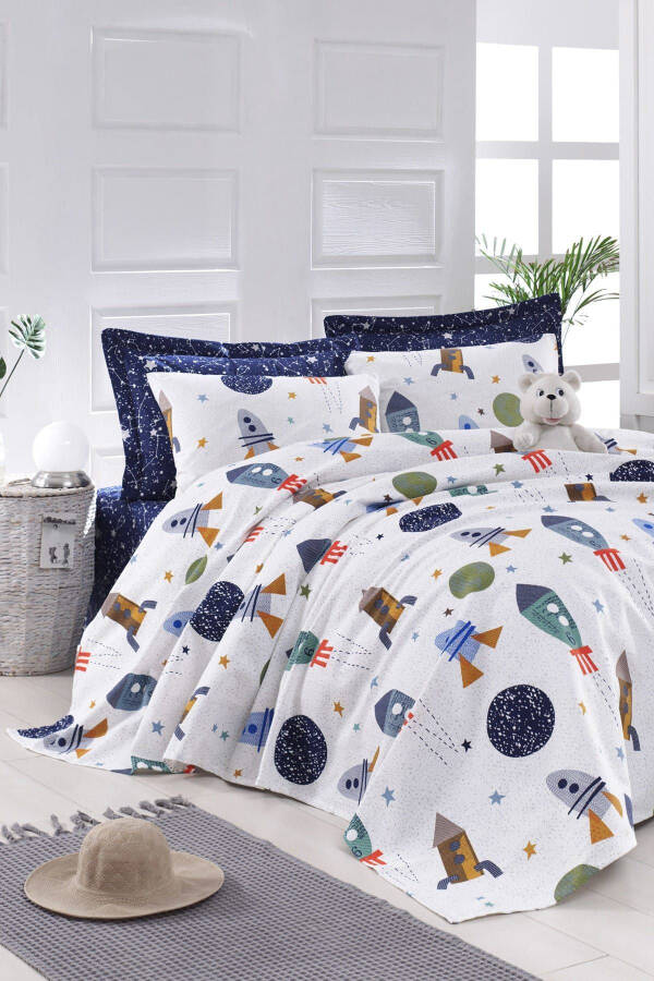 100% Natural Cotton Single Person Duvet Set Spacex Navy Blue - 1