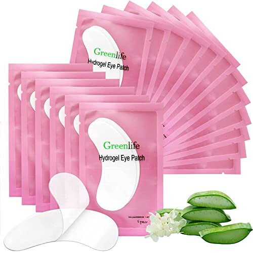 100 Pairs GreenLife Natural Hydrogel Eye Gel Pads - Collagen and Aloe Vera Patches for Under Eyes - Eyelash Extension Kit - 1