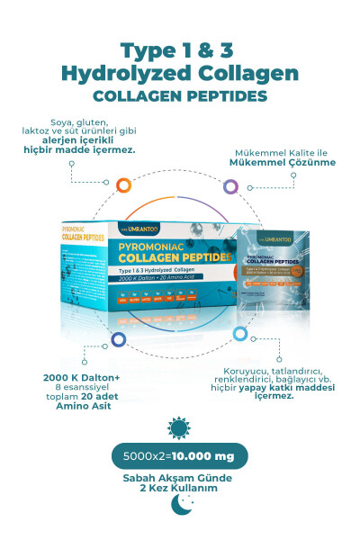 100% Pure and Hydrolyzed Collagen 30 Sachets Type 1 and Type 3 - 10