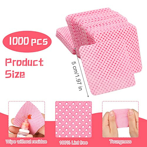 1000 Pieces Eyelash Extension Glue Wipes Eyelash Glue Cleaner Non Woven Fabric Glue Wipes Lash Supplies Accessories Tools for Eyelash Extension Glue and Nail Polish Bottle (Rose Red) - 2