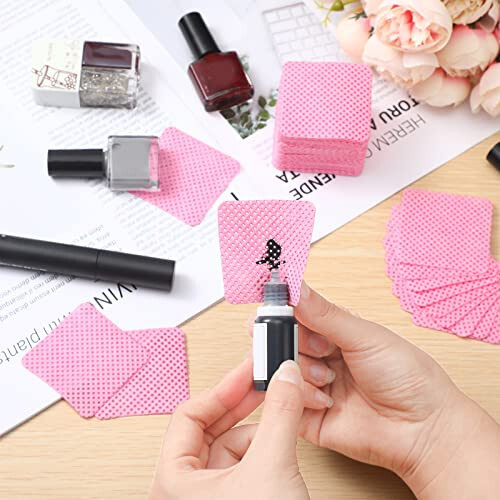 1000 Pieces Eyelash Extension Glue Wipes Eyelash Glue Cleaner Non Woven Fabric Glue Wipes Lash Supplies Accessories Tools for Eyelash Extension Glue and Nail Polish Bottle (Rose Red) - 5