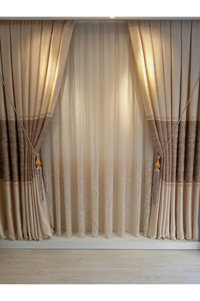 100x260 cm, cream mink, double wing panel blackout curtain (with braçol gift) - 1