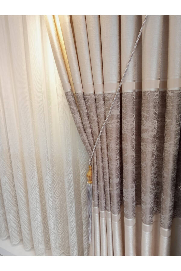 100x260 cm, cream mink, double wing panel blackout curtain (with braçol gift) - 2