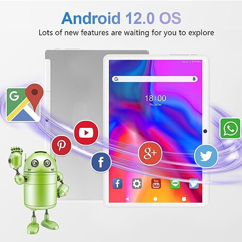 10.1 İnç Android 12 Tablet, 2024 En Son Güncelleme, Sekiz Çekirdekli İşlemci, 64GB Depolama, Çift 13MP+5MP Kamera, WiFi, Bluetooth, GPS, 512GB Genişletme Desteği, IPS Tam HD Ekran (Gümüş) - 4