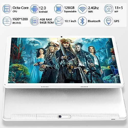 10.1 İnç Android 12 Tablet, 2024 En Son Güncelleme, Sekiz Çekirdekli İşlemci, 64GB Depolama, Çift 13MP+5MP Kamera, WiFi, Bluetooth, GPS, 512GB Genişletme Desteği, IPS Tam HD Ekran (Gümüş) - 5