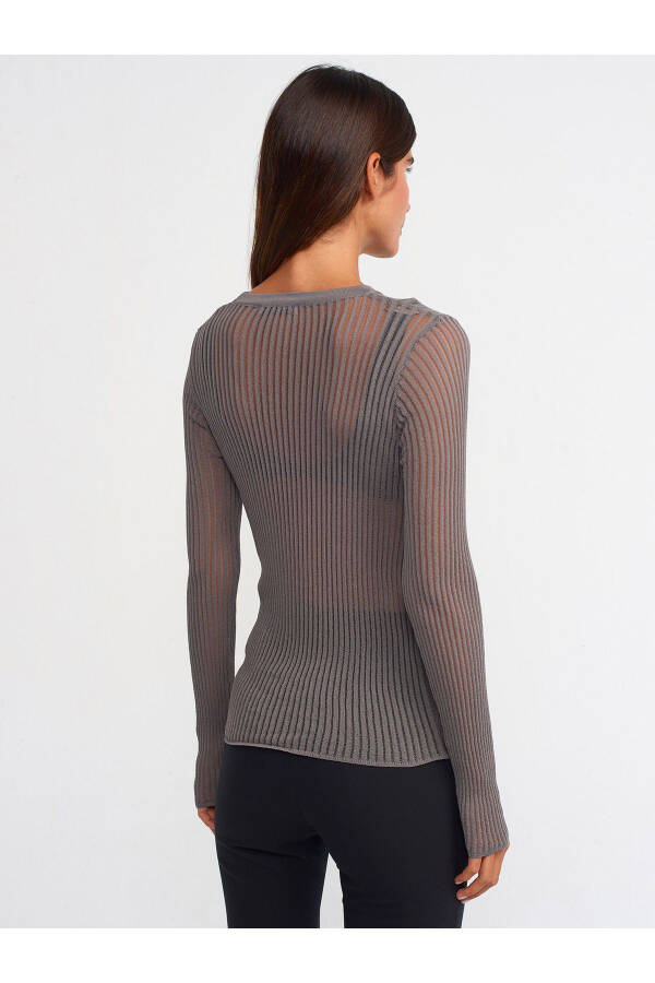 10355 Crew Neck Sheer Sweater - Charcoal - 18