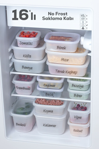 1046 16-Piece Labelled No Frost -25°c Deep Freezer Microwave Food Storage Container Set White - 8