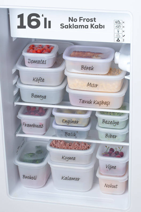 1046 16-Piece Labelled No Frost -25°c Deep Freezer Microwave Food Storage Container Set White - 1