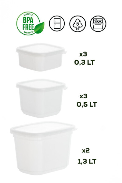 1046 16-Piece Labelled No Frost -25°c Deep Freezer Microwave Food Storage Container Set White - 6