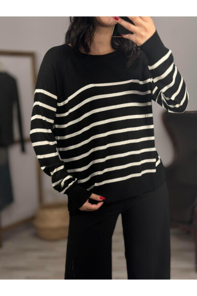 10542 Striped Basic Thin Knit Sweater with Crew Neck - 7