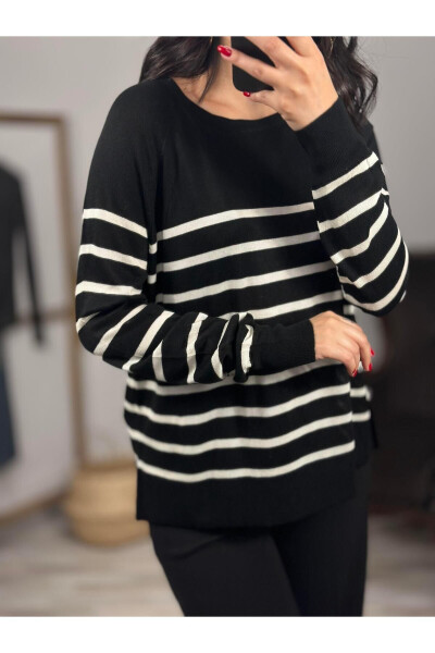 10542 Striped Basic Thin Knit Sweater with Crew Neck - 12