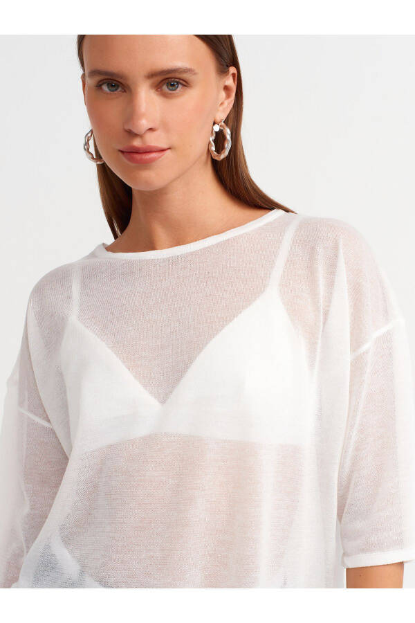 10550 Bicycle Neck Short Sleeve Sheer Blouse - White - 16