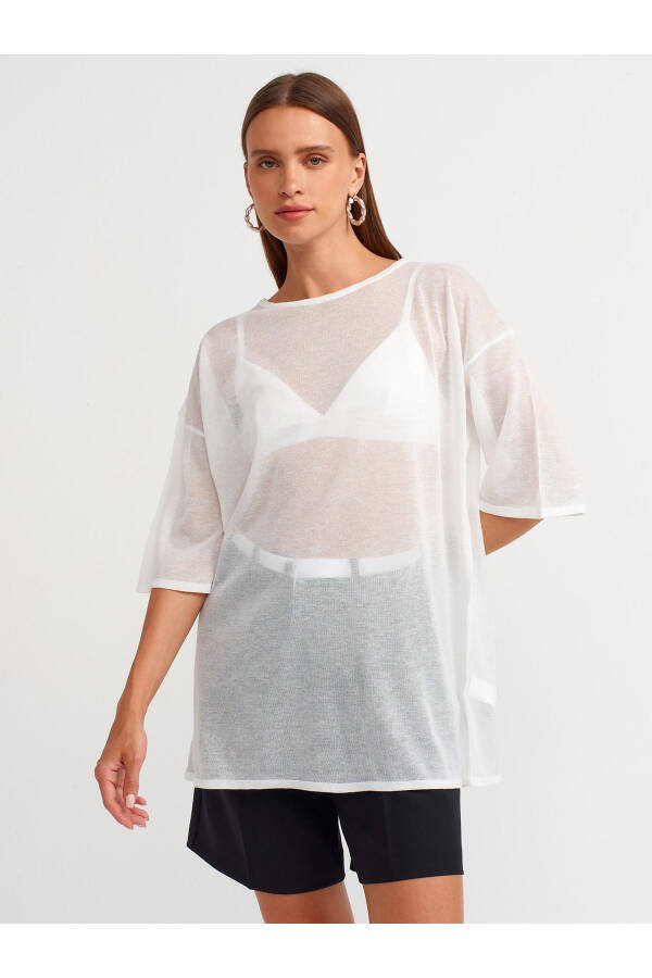 10550 Bicycle Neck Short Sleeve Sheer Blouse - White - 9