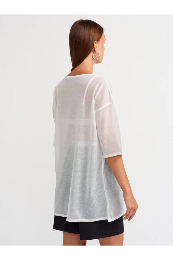 10550 Bicycle Neck Short Sleeve Sheer Blouse - White - 10