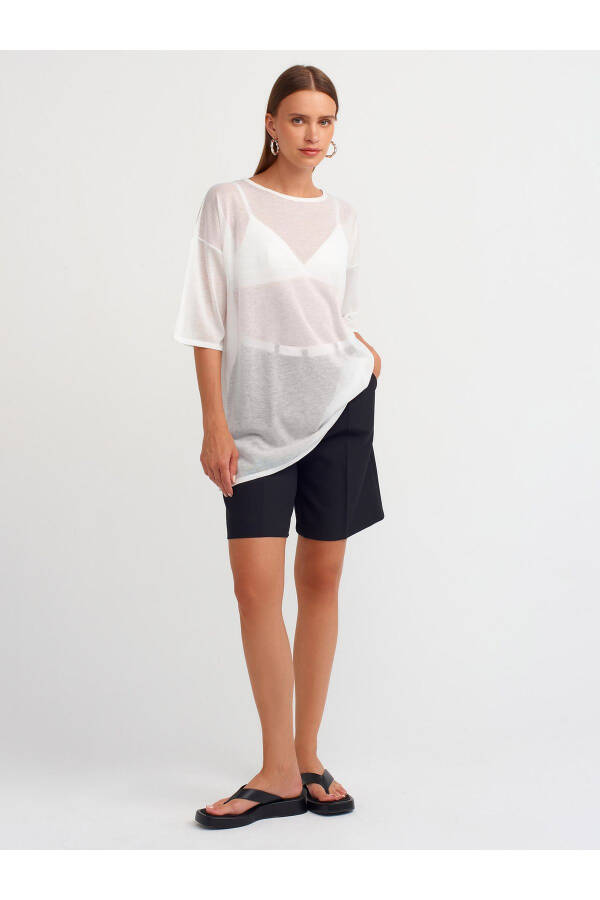 10550 Bicycle Neck Short Sleeve Sheer Blouse - White - 7