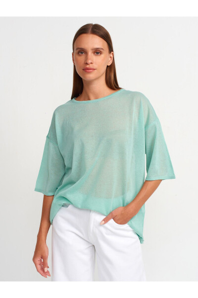 10550 Bicycle Neck Short Sleeve Transparent Blouse - Mint - 13