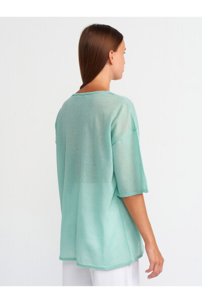 10550 Bicycle Neck Short Sleeve Transparent Blouse - Mint - 14