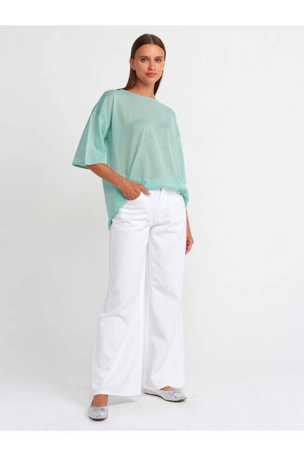 10550 Bicycle Neck Short Sleeve Transparent Blouse - Mint - 15