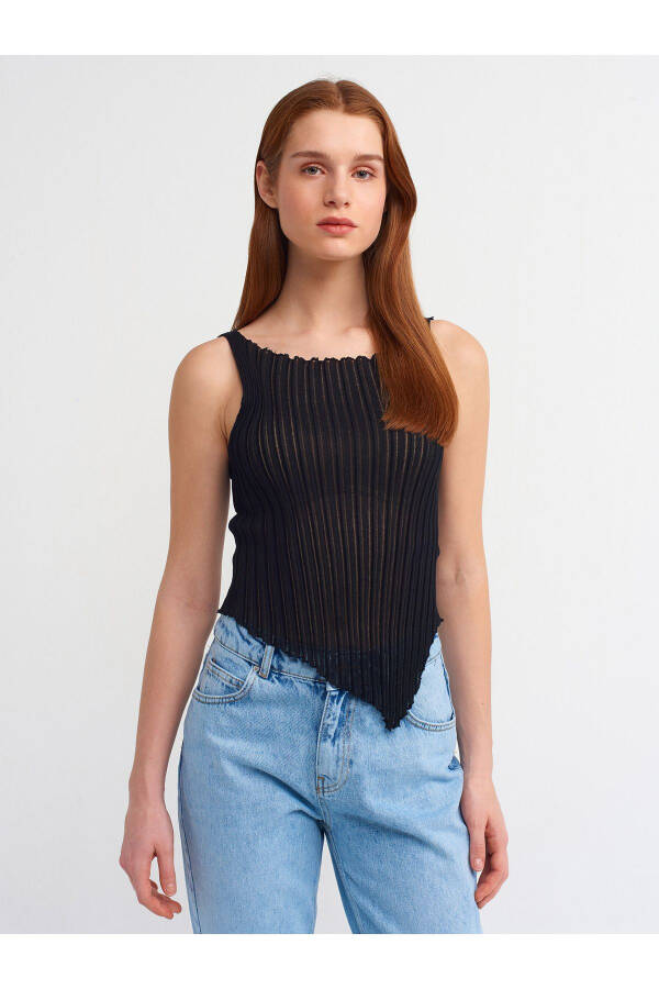 10560 Boat Neck Ribbed Sheer Knit Blouse-Black - 17