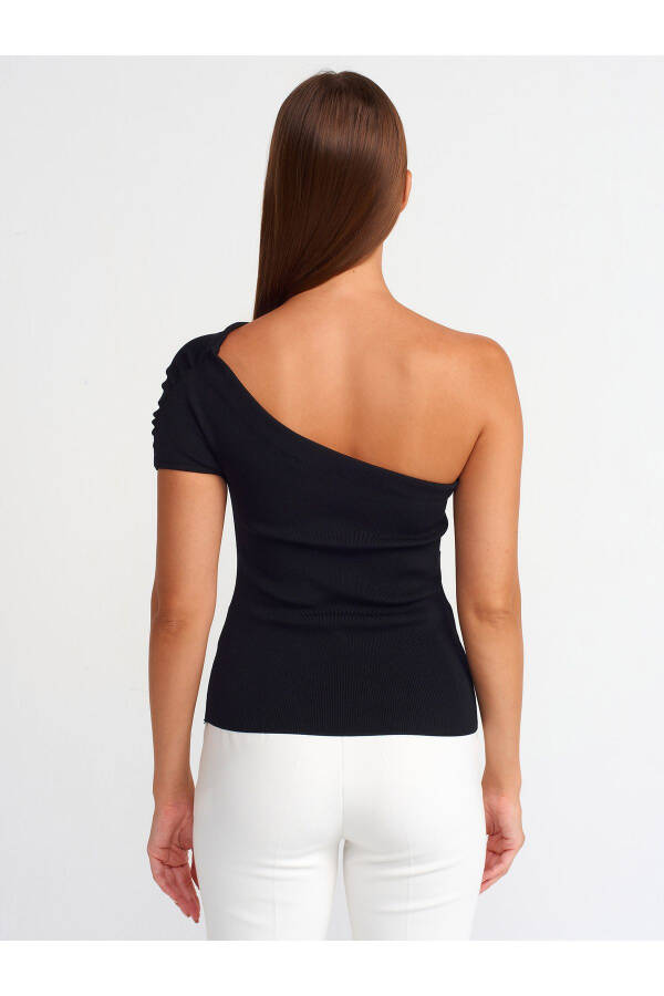 10597 Asymmetric Draped Knit Blouse - Black - 18