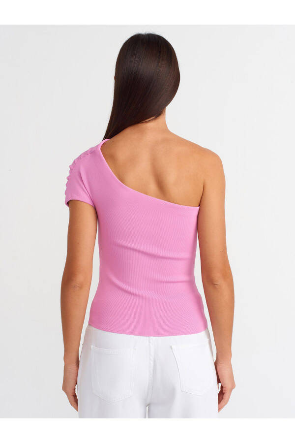 10597 Asymmetric Draped Knit Blouse - Pink - 18