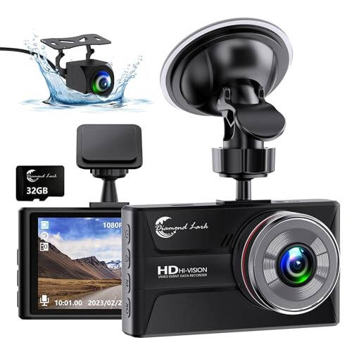 1080P Dash Cam Front and Rear with 32GB SD Card, Diamond Lark Dual Dash Camera for Cars, 3” IPS Display Dashcam with Type-C Port,WDR,G-Sensor,Loop Recording,24H Time Lapse Parking Monitor,Night Vision - 6