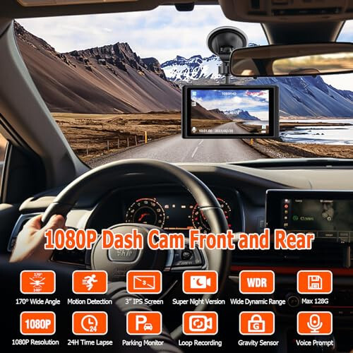 1080P Dash Cam спереди и сзади с SD-картой на 32 ГБ, Diamond Lark Двойная Dash-камера для автомобилей, 3” IPS дисплей Dashcam с портом Type-C, WDR, G-сенсор, циклическая запись, 24-часовой монитор парковки с интервальной съемкой, ночное видение - 2