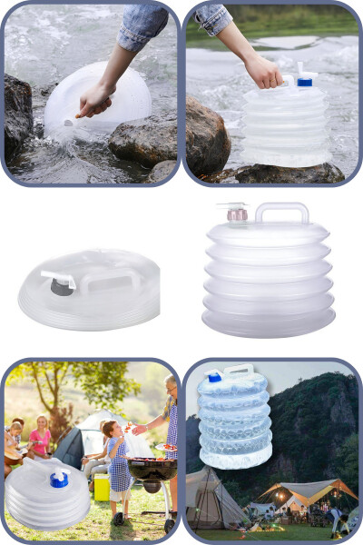 10L Foldable Water Jug with Tap, Accordion Water Carafe with Spout Plastic Picnic Camping - 1