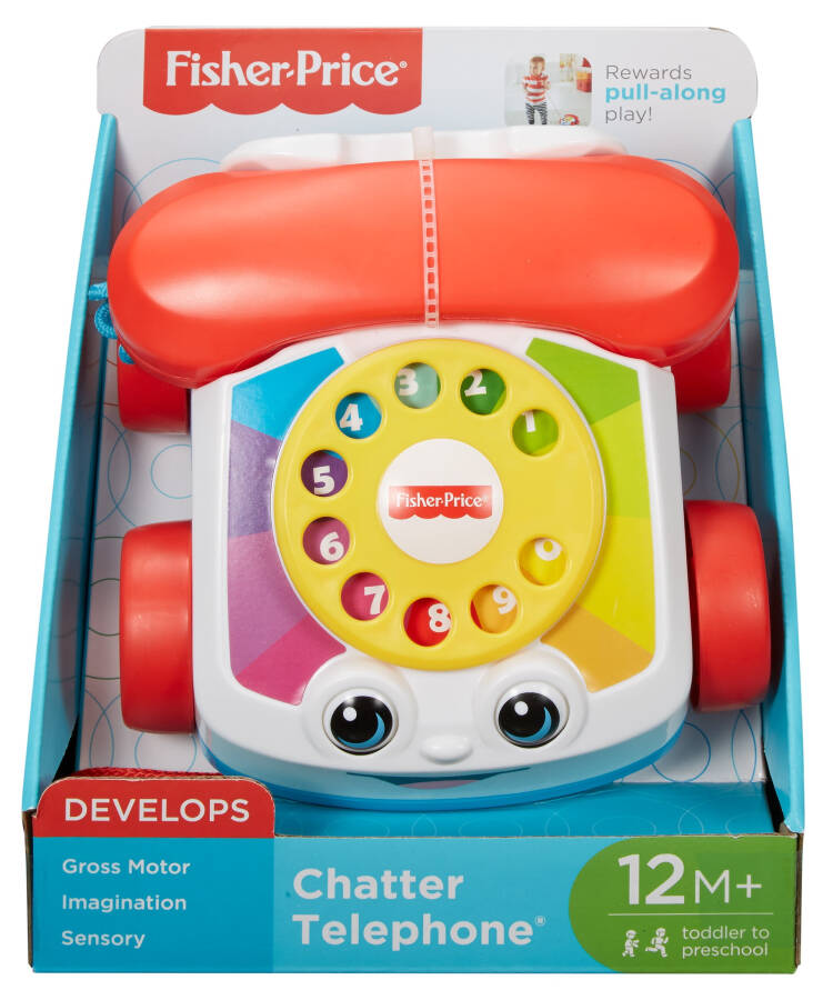 12 oylikdan katta bolalar uchun aylanuvchi diskli Fisher-Price Chatter Telephone tortish o'yinchoq telefoni - 6