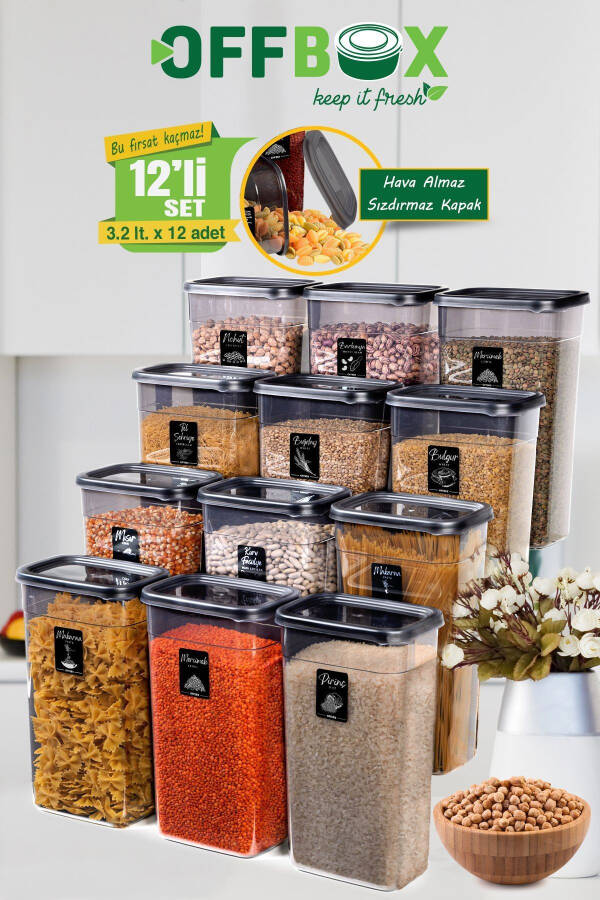 12 Pack 24 Piece 3.2 Liter Mega Boy Rectangular Food and Legumes Storage Container with 20 Label Gift - 9